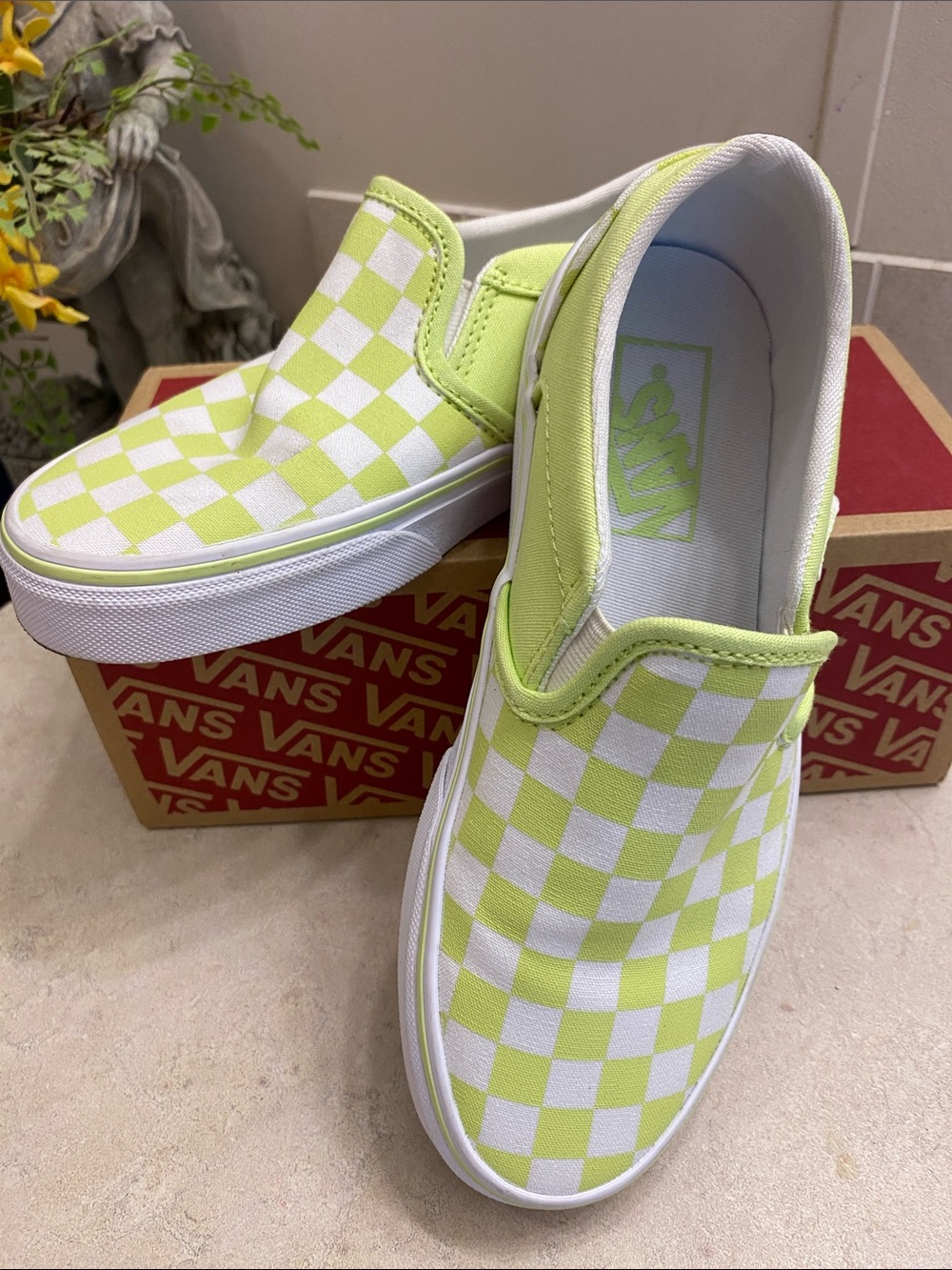 Vans Checkerboard Slip-On Sneakers - Lime/White